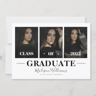 Modern White Elegant Photo Collage Afstuderen Kaart