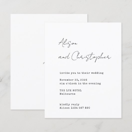 Modern White Elegant Script Wedding Invitation (Voorkant / Achterkant)