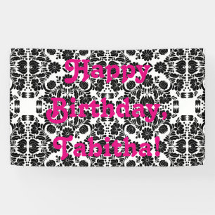 Modern White en Black Floral Damask Filigree Spandoek
