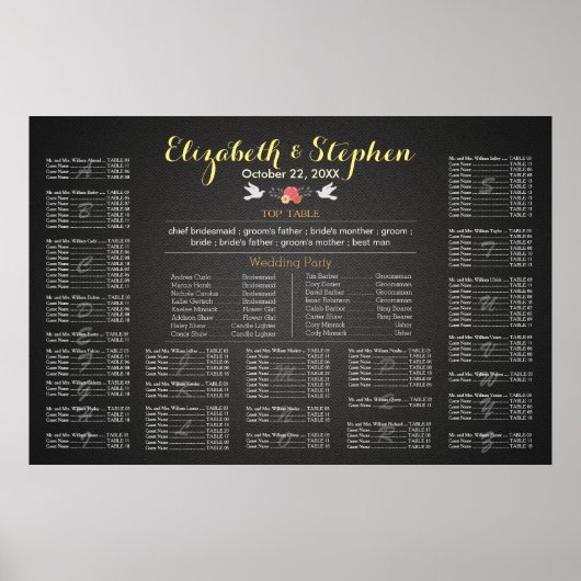 Modern White en Black Linen Wedding Seating Chart Poster (Voorkant)