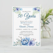 Modern White en Blue Floral Birthday Kaart (Staand voorkant)