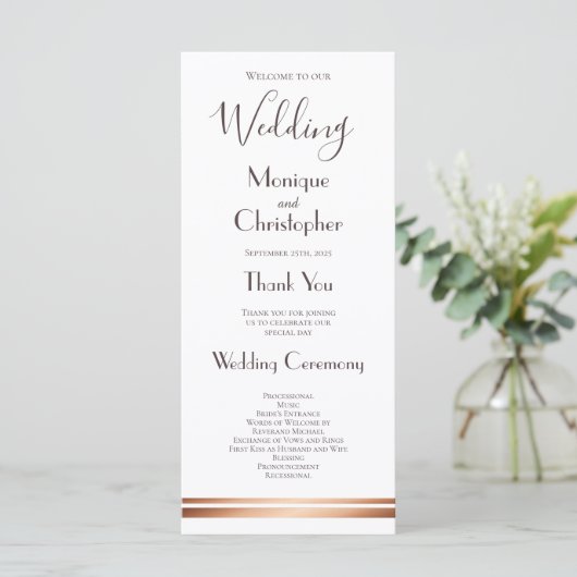 Modern White en Copper Wedding Programme Programma (Staand voorkant)