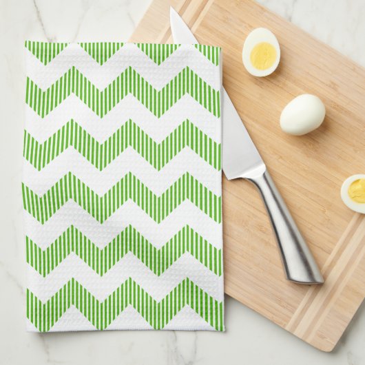 Modern White en Green Chevron Pattern Theedoek (Quarter Fold)