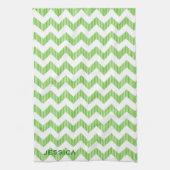 Modern White en Green Chevron Pattern Theedoek (Verticaal)