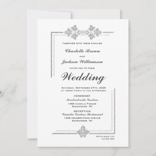 Modern White en Silver Glitter Wedding Kaart (Voorkant)