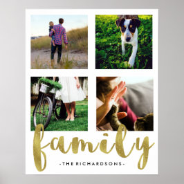Modern White Family Photo Grid met Faux Gold Foil Poster