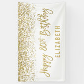 Modern White Faux Gold Glitter 80th Birthday Spandoek (Verticaal)