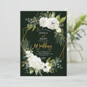 Modern White Floral Greenery Gold Lijst Wedding Kaart (Staand voorkant)