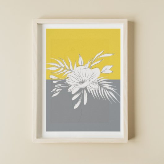 Modern White Floral op Colorblock Poster