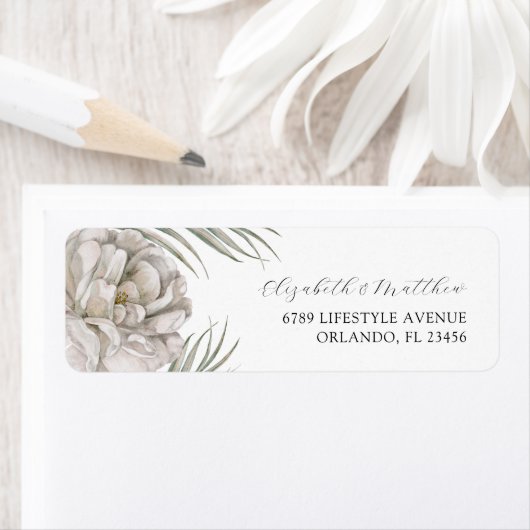 Modern White Floral Return Address Label (Insitu)