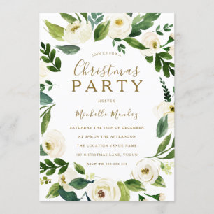 Modern White Floral Wreate Kerstparty Kaart
