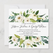 Modern White Florals Green Leaf Wedding Invite Kaart (Voorkant)