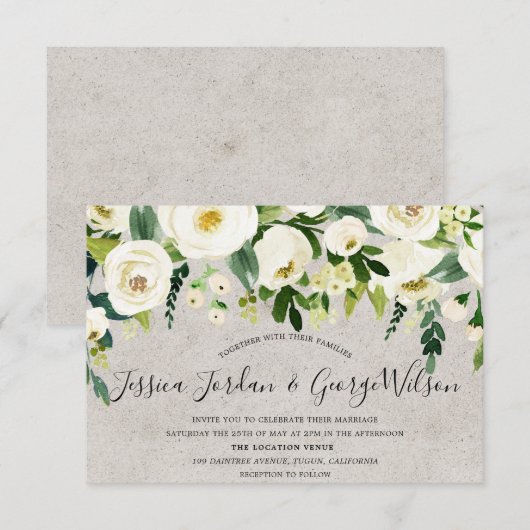 Modern White Flowers Elegant Wedding Invitation Kaart (Voorkant / Achterkant)