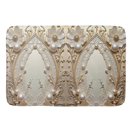 Modern White Flowers Pearls Bath Mat (Voorkant)