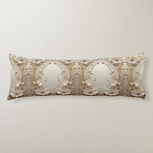 Modern White Flowers Pearls Body Pillow Lichaamskussen (Voorkant)
