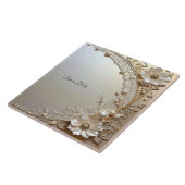 Modern White Flowers Pearls Ceramic Tile Tegeltje (Zijkant)