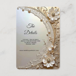 Modern White Flowers Pearls Detail Enclosure Informatiekaartje