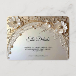 Modern White Flowers Pearls Detail Informatiekaartje