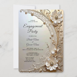 Modern White Flowers Pearls Engagement Invitation Kaart