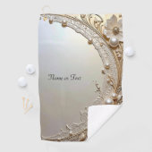 Modern White Flowers Pearls Golf Towel Golfhanddoek (Insitu)