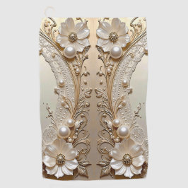 Modern White Flowers Pearls Golf Towel Golfhanddoek