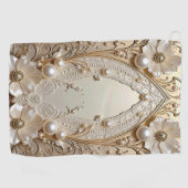 Modern White Flowers Pearls Golf Towel Golfhanddoek (Horizontaal)