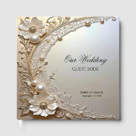 Modern White Flowers Pearls Guest Book Gastenboek