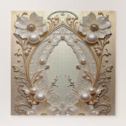 Modern White Flowers Pearls Jigsaw Puzzle (Vertical)