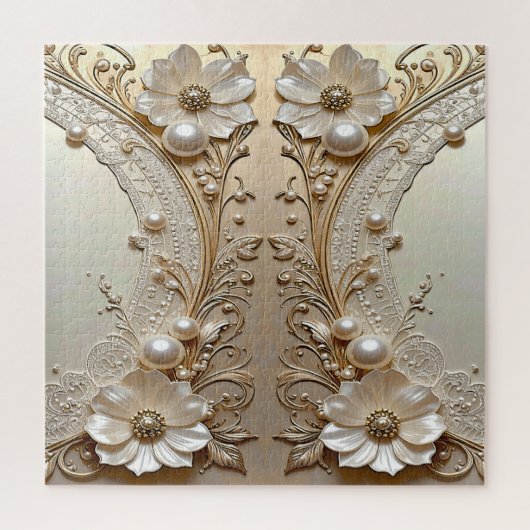Modern White Flowers Pearls Jigsaw Puzzle Legpuzzel (Verticaal)