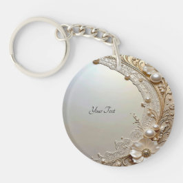 Modern White Flowers Pearls Keychain