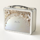 Modern White Flowers Pearls Lunchbox (Dos)