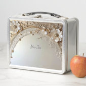 Modern White Flowers Pearls Lunchbox (En situation)
