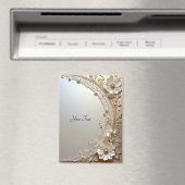 Modern White Flowers Pearls Magnet (In Situ (Lave-vaisselle))