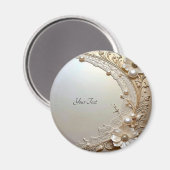 Modern White Flowers Pearls Magnet Magneet (Voorkant / Achterkant)