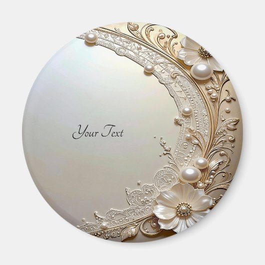 Modern White Flowers Pearls Magnet Magneet (Voorkant)