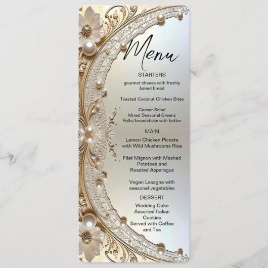 Modern White Flowers Pearls Menu (Voorkant)