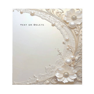 Modern White Flowers Pearls Notepad Notitieblok