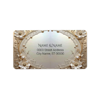 Modern White Flowers Pearls Return Address Label