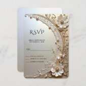 Modern White Flowers Pearls RSVP Card (Devant / Derrière)