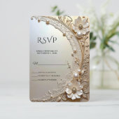 Modern White Flowers Pearls RSVP Card (Debout devant)