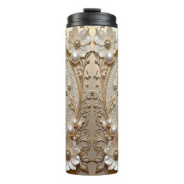 Modern White Flowers Pearls Thermal Tumbler Thermosbeker