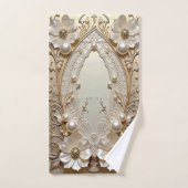Modern White Flowers Pearls Towel Set (Serviette à main)