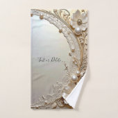 Modern White Flowers Pearls Towel Set (Serviette à main)