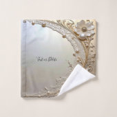 Modern White Flowers Pearls Towel Set (Gant de toilette)