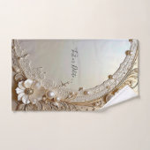 Modern White Flowers Pearls Towel Set (Serviette à main)