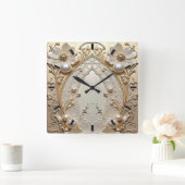 Modern White Flowers Pearls Wall Clock Vierkante Klok (Huis)