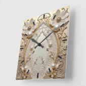 Modern White Flowers Pearls Wall Clock Vierkante Klok (Hoek)