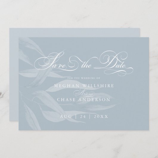 Modern White Foliage op Dusty Blue (Voorkant / Achterkant)