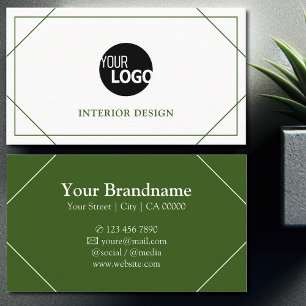 Modern White Forest Green Thin Lijst Lines Logo Visitekaartje