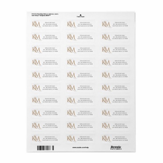 Modern White Gold Elegant Monogram Weddenschap Adr Etiket (Full Sheet)